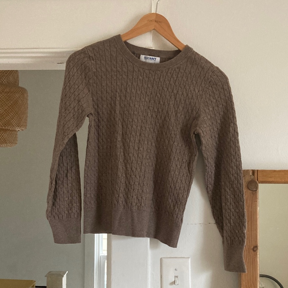 Old Navy Taupe Cable Knit Crewneck Sweater